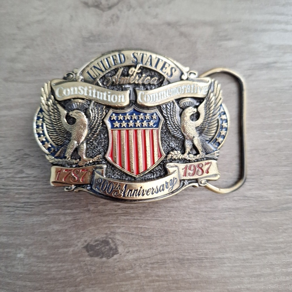 Vintage Brass Belt Buckle USA Commemorative 200 years 1787- 1987